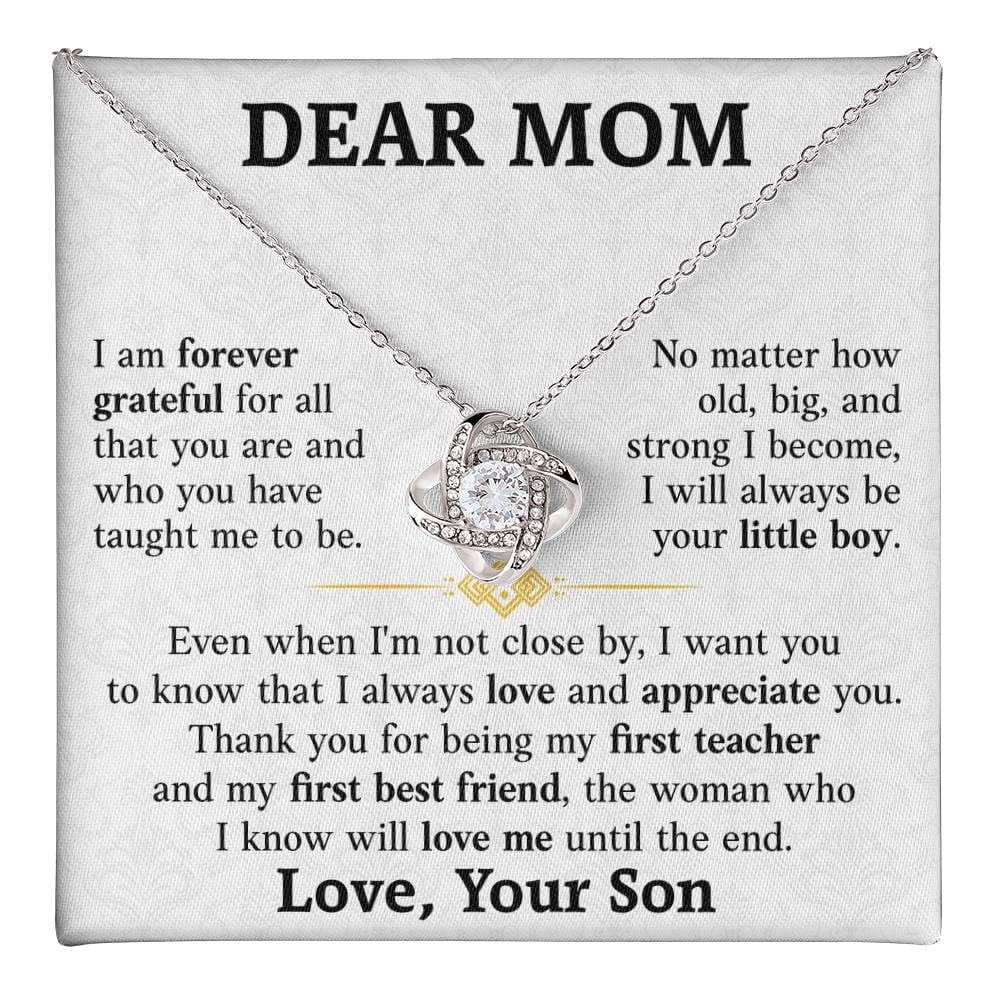 To My Mom Love Knot Necklace, Jewelry Keepsake From Son With Loving Message, Perfect Choice For Birthday Surprise, Meaningful Mother’S Day Jewelryheartfelt Present #305, Gold Love Knot Necklace