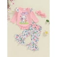 thumbnail image 2 of FEORJGP Toddler Baby Girls 3PCS Sets 0-18M Infant Long Sleeve Jumpsuits Elephant Print Crew Neck Rompers Floral Pants Headband Sets Kids Little Girl Fashion Cute Casual Clothes for Spring Fall, 2 of 8