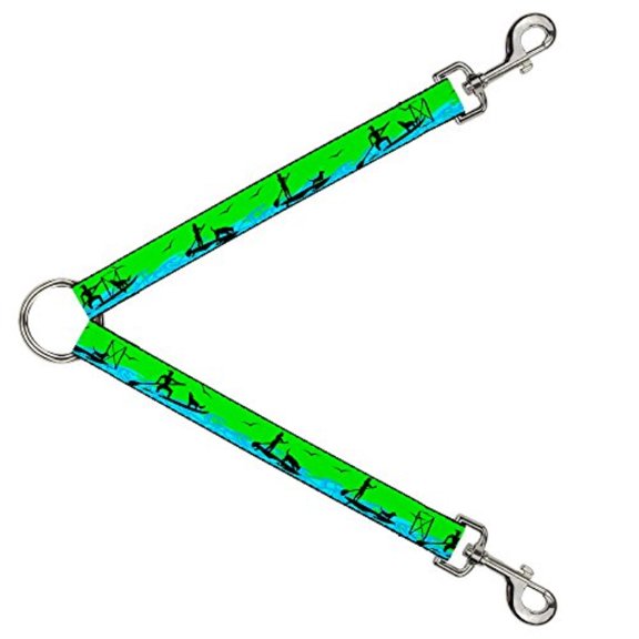 Dog Leash Splitter Sup Dog Neon Green Blues Black 1 Foot Long 1 Inch Wide