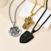 Bandmax Stainless Steel The Archangel Saint Michael Medallion Pendant Necklace for Men Women Round Charm Necklace for Christian Prayer Father Day