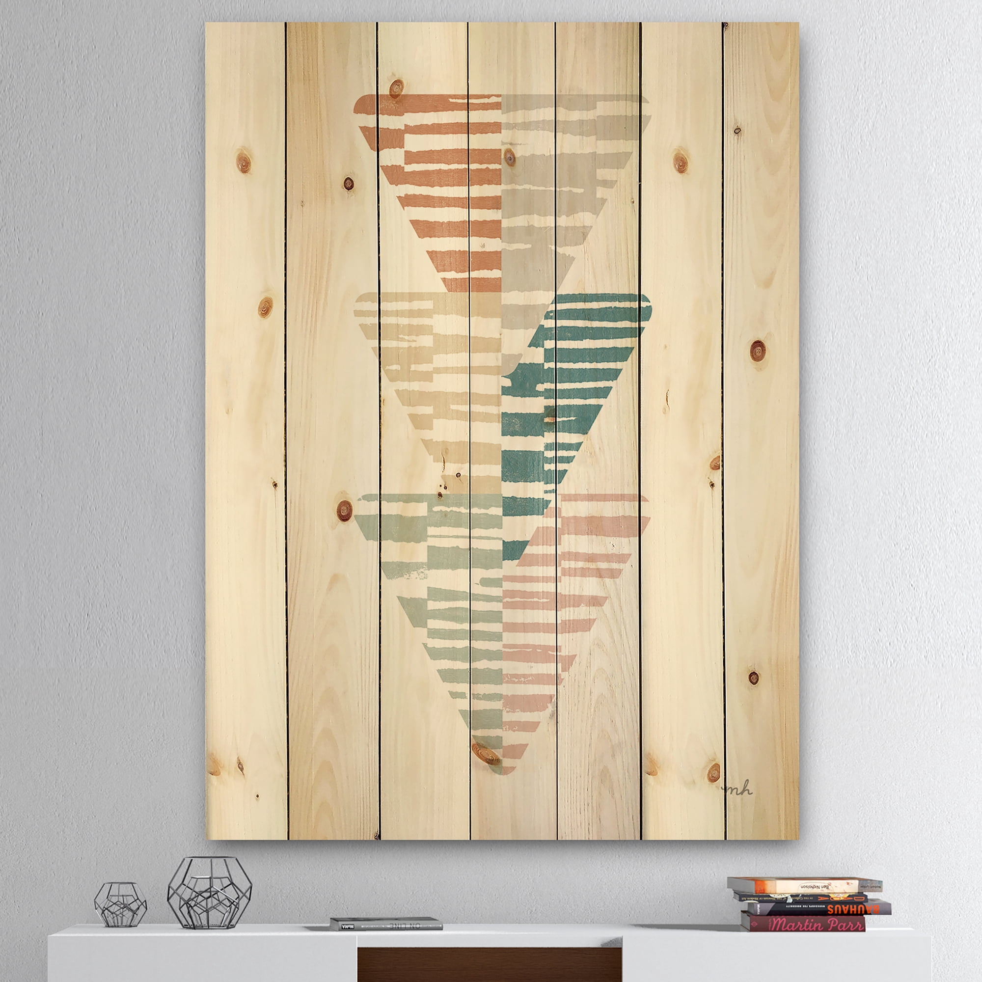 Designart 'Watercolor Geometric Triangle III' Transitional Print on Natural Pine Wood