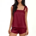 thumbnail image 4 of biudgviw Womens Silk Pajama Set Bow Tie Knot Tank Top Sleepwear Square Neck Sleeveless Nightwear 2 Piece Satin Pjs Shorts Set, 4 of 6