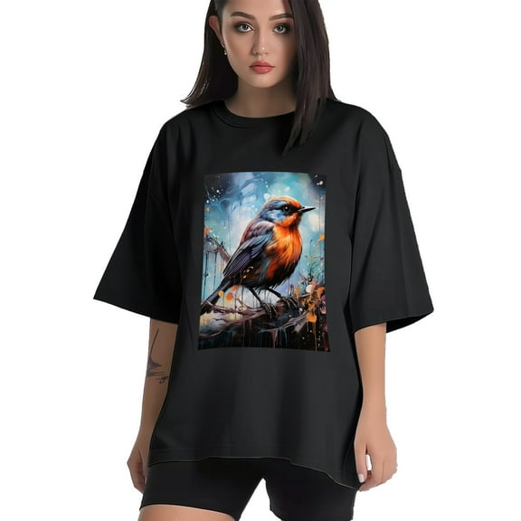 Plus Size Shirt for Women Black Tops for Women Short Sleeves Shirt for Women Colorful Bird1 T Shirt Crewneck Shirt for Women XS