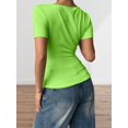 thumbnail image 6 of Women'S Off the Shoulder Tops Bo-W Y2k T Shirt Short Sleeve Fitted Summer Tee Grass Green S, 6 of 7
