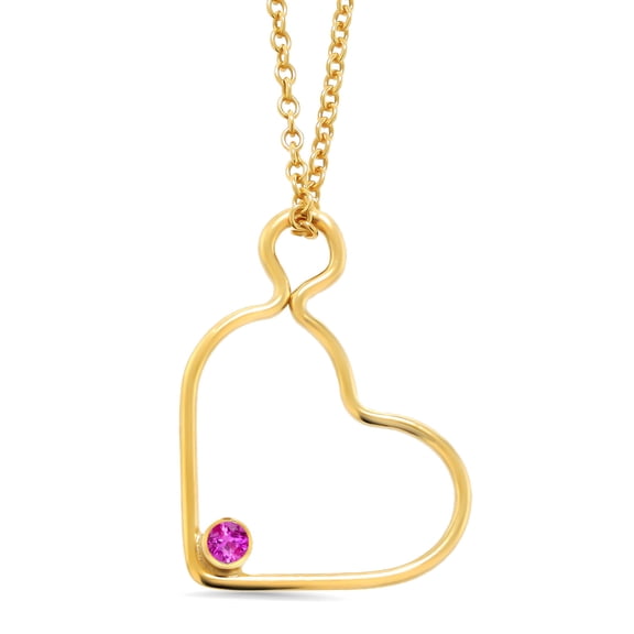 Gem Stone King 2mm Round Pink Sapphire 14K Gold Filled Heart Pendant With Chain