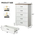 thumbnail image 2 of Homhougo Dresser for Bedroom with 5 Drawers, Tall Wood Drawer Dresser Chest of Drawers for Closet, Living Room, Hallway, Nursery, Kids Bedroom, White + Brown, 2 of 13