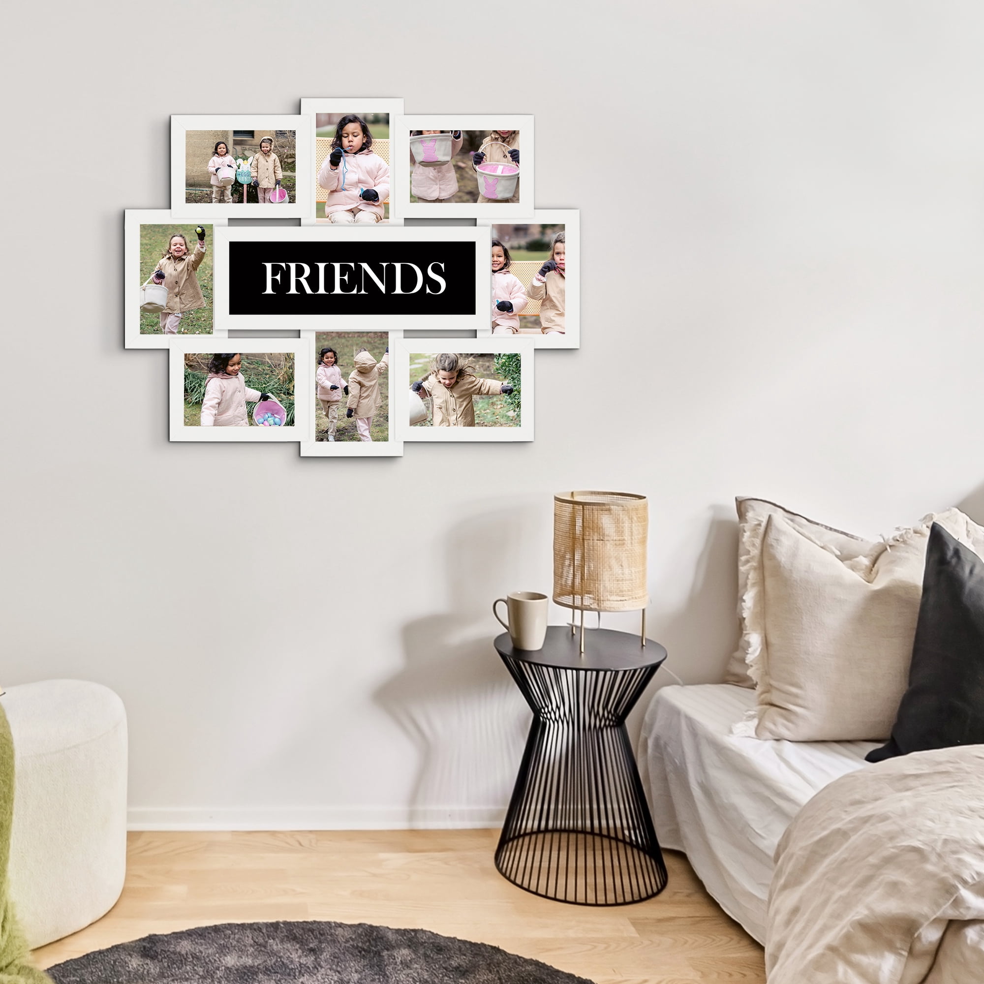 Classic Reunion 8-Opening 17" x 22" Wall Hanging Photo Frame Friends Theme 6" x 4" White Edge