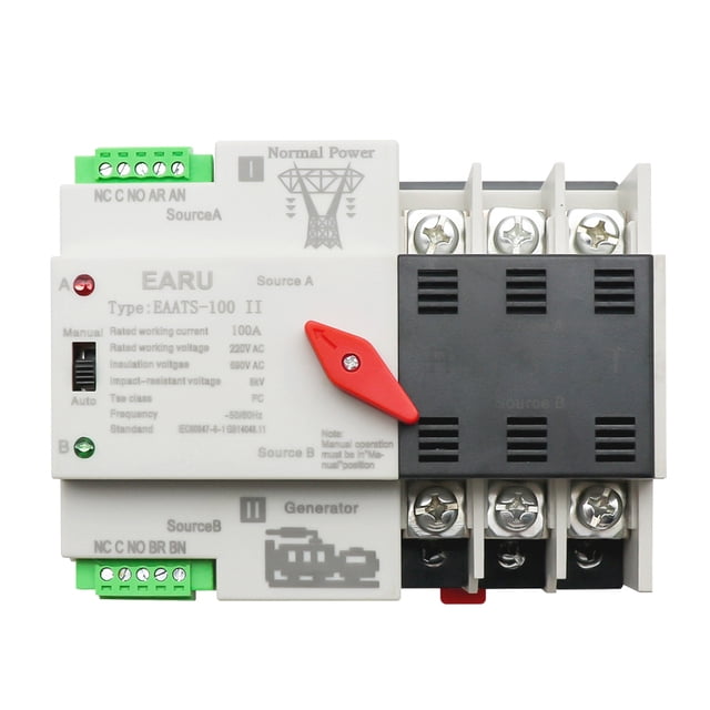 Yeacher Interrupteur de Transfert Automatique Compact, Sélecteurs Électriques, Interrupteur Double Alimentation, Type Rail d'Alimentation Solaire, Interrupteur de Transfert d'Alimentation pour la Maison