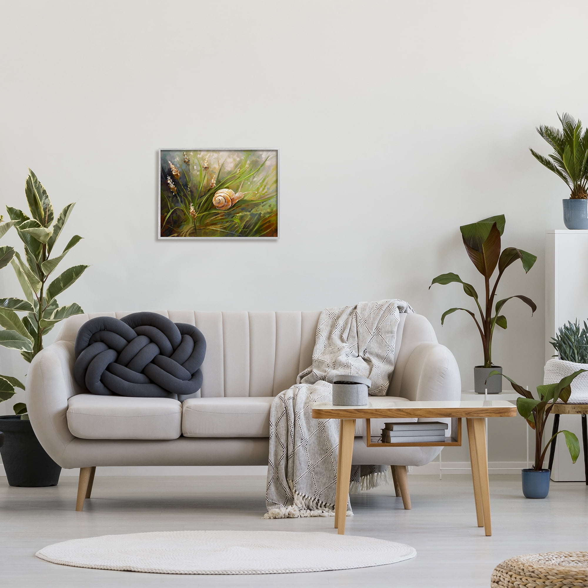 Stupell Industries Snail on Greenery Painting Animals & Insects Painting Gray Framed Art Print Wall Art, 20 x 16