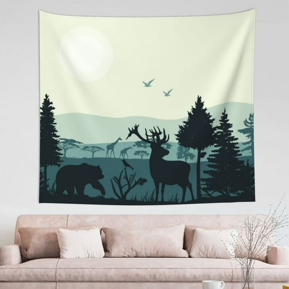 Forest Wildlife Tapestry, Abstract Wall Decor Home Decor Bedroom Living Room Dorm Tapestry Room Wall Hanging, 60" x 51"