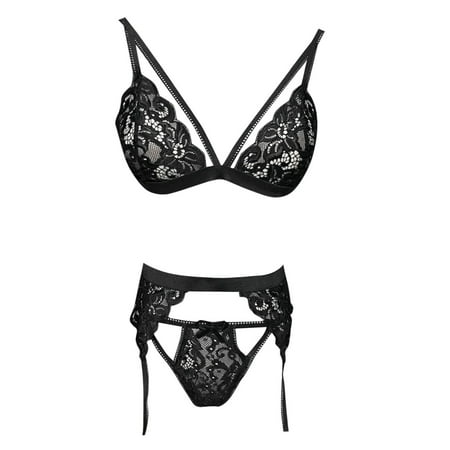 

Quealent Women S Lingerie Lace Garter Lingerie Set with Removable Choker Teddy Babydoll Strappy Bra and Panty Set Black M