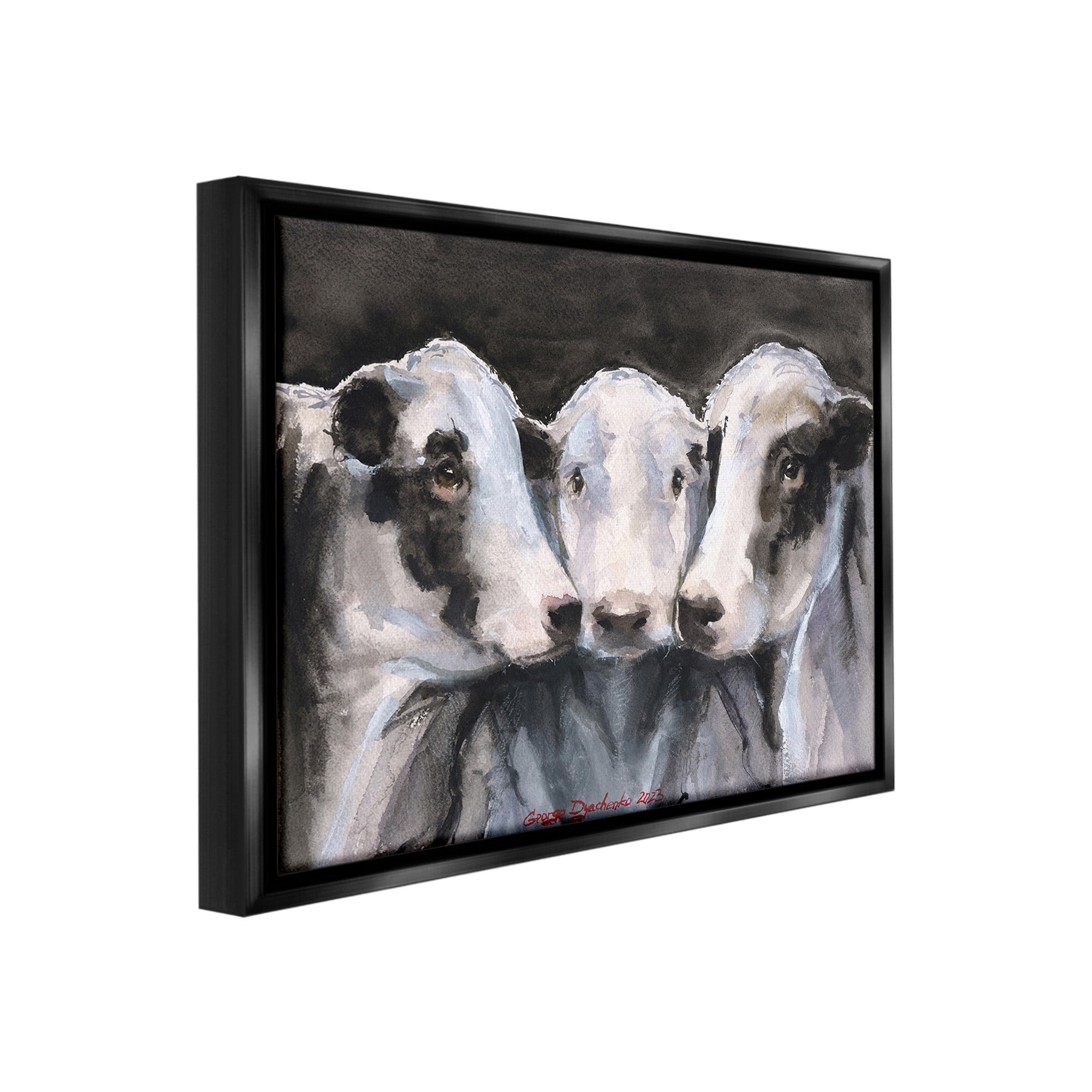 Stupell Industries Cow Trio Painting Animals & Insects Painting Black Floater Framed Canvas Art Print Wall Art, 21 x 17