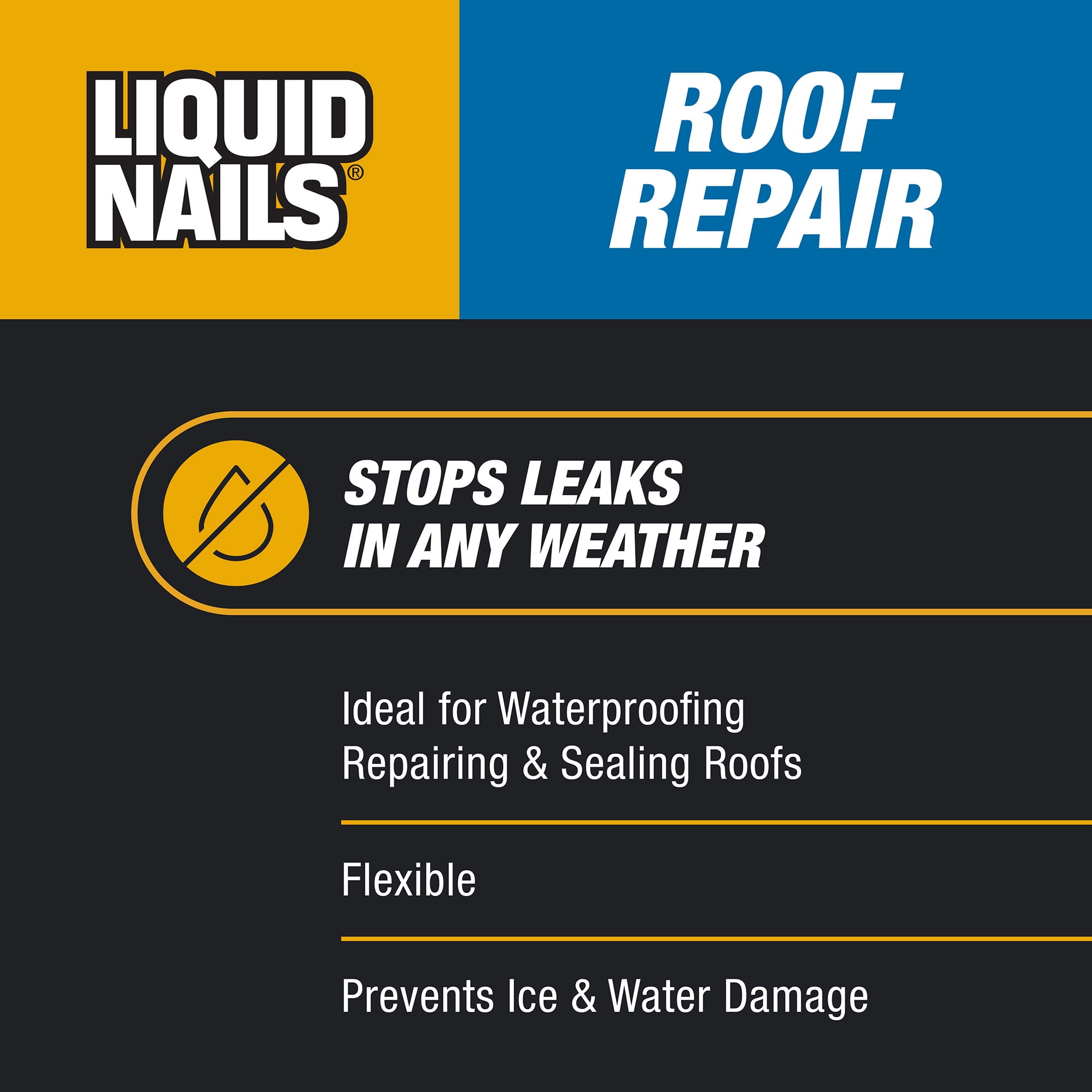(4 pack) Liquid Nails Roof Repair 10.3 oz Black Exterior Waterproofing Roof Adhesive