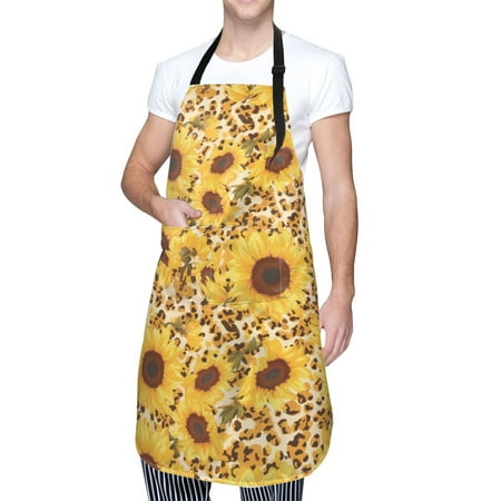 

Cauagu Abstract Leopard Print Sunflower Aprons with Pockets Waterproof Apron for Women Kitchen Cooking Apron Adjustable Bib Aprons Chef Apron for Cooking Drawing Crafting