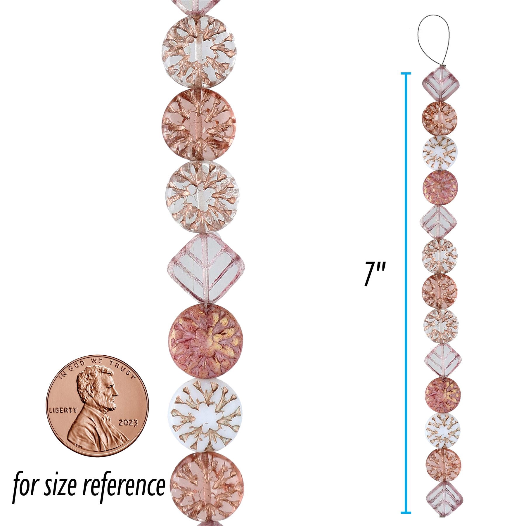 The Beadsmith Czech Glass Strands – High Quality, Pressed & Table Cut Beads – 6 x 7-Inch Strands, 13 Beads Per Strand – Pink Starburst Mix – For Jewelry Making, Decorations & DIY Crafts