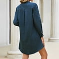thumbnail image 6 of Sevevn Women's Stand Collar Button Down Denim Shirt Dress Long Sleeve Chest Patch Pocket Side Split Loose Casual Mini Jean Dress Dark Blue S, 6 of 9