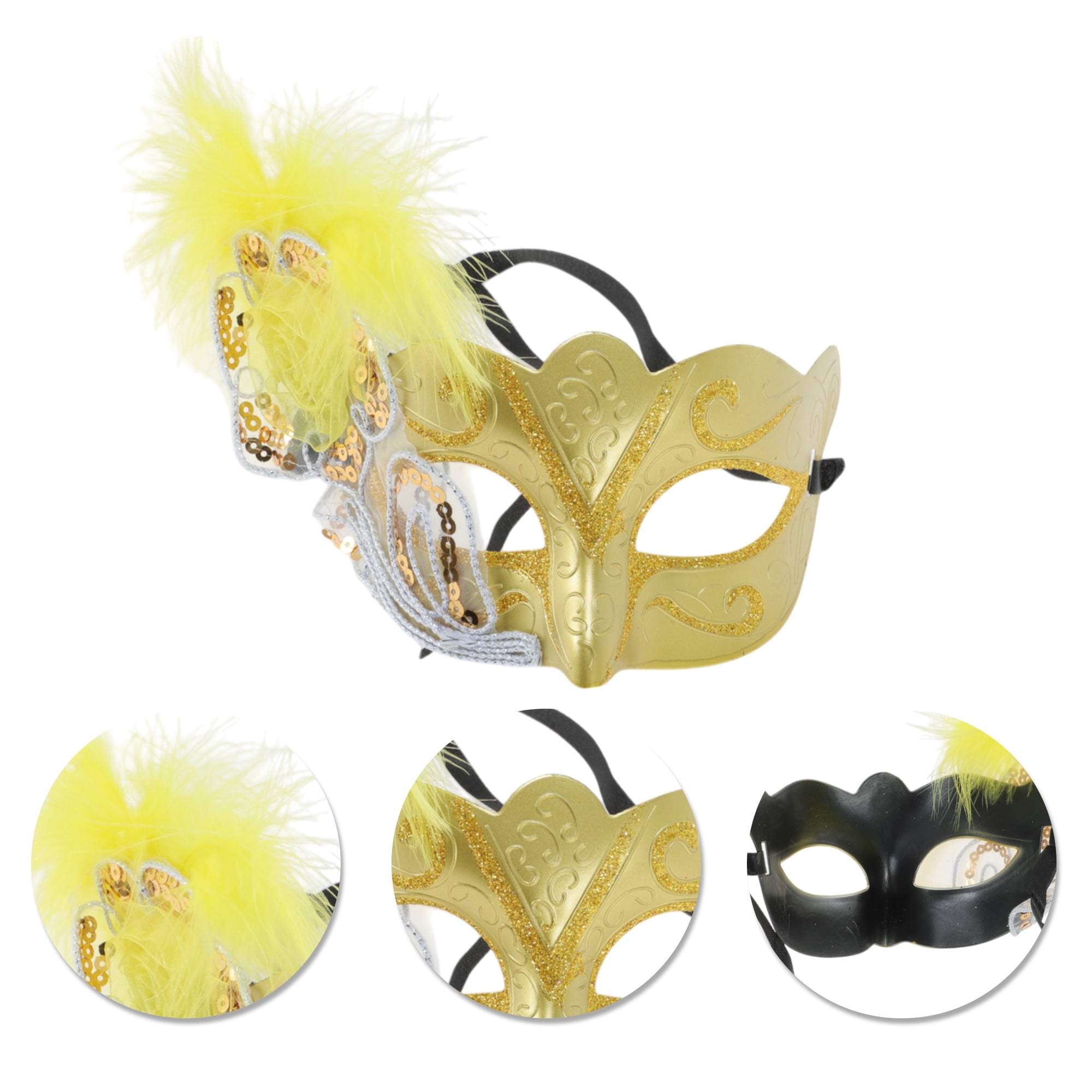 Unique Bargains 1 Box Dancing Queen Feather Half Face Party Mask Gold Tone