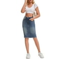 thumbnail image 2 of INSPIRE CHIC Women's Jean Skirts Raw Hem High Waisted Pockets Stretch Mid Length Denim Skirts M Dark Gray Blue, 2 of 6
