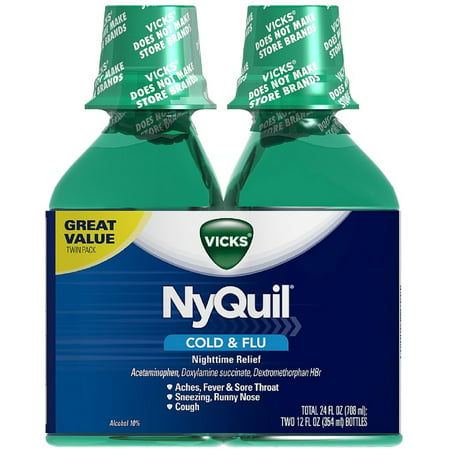 Vicks NyQuil Rhume et grippe secours liquide Nighttime, Twin Pack, saveur originale 12 oz, 2 ch (Lot de 4)