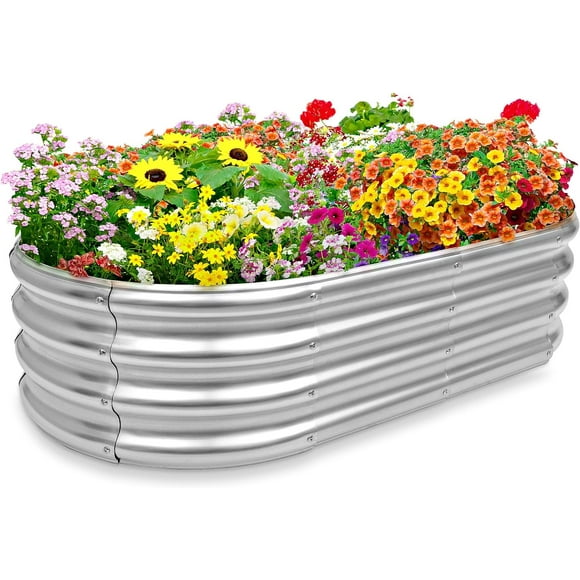 SURJDE Jardinière Surélevée Galvanisée, Bac de Plantation en Acier Robuste avec Base Ouverte pour Légumes, Fines Herbes et Fleurs, Grand Lit de Plantation Ovale pour l'Extérieur