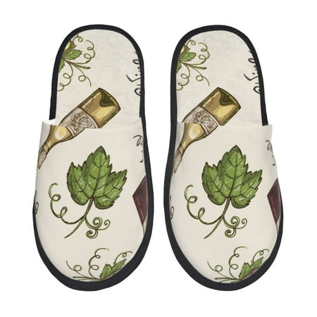 Balery Grapes Bbottles Wine Slient Indoor Furry Fleece Comfort House Shoes Soft Non-Slip Home Shoes Cotton slippers House Slippers-- Medium