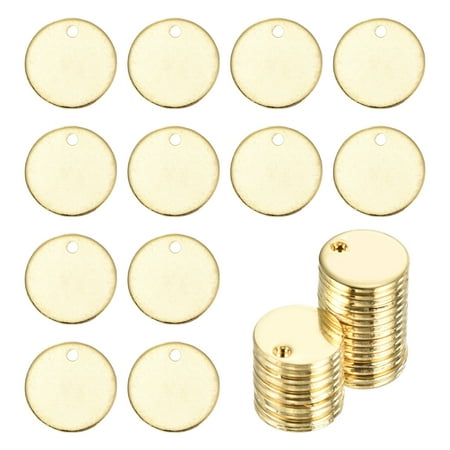 Uxcell 25Pcs Stainless Steel Blank Stamping Tag Engraved Stainless Steel Round Charm Pendant with Holes 8mm/0.31  Gold Jewelry Making Earring