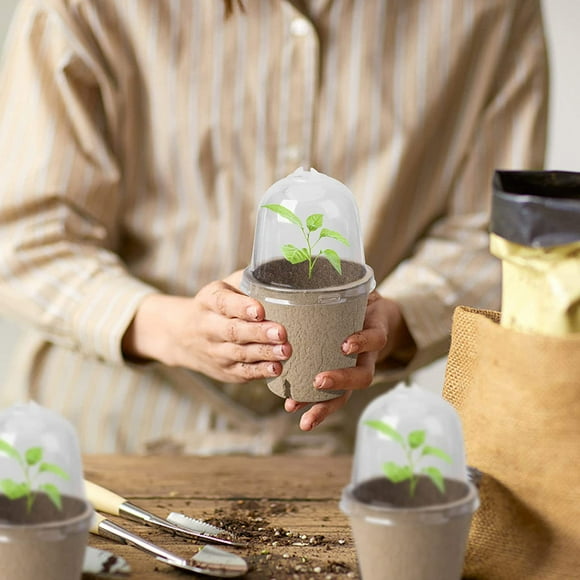 Clear Nursery Pots With Humidity Dome 10 Sets Biodegradable Paper Pot Seedling Potted Live Indoor Flower Pot Set with Stand 4 for Large Garden with Tray Animal Flower Indoor