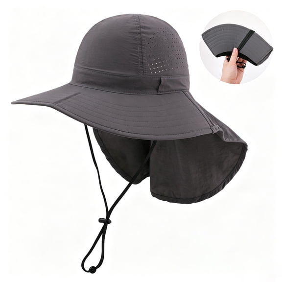 Domzle Womens Ponytail Sun Hat Wide Brim Quick Drying Hat with Neck Flap Summer UV UPF50 Mesh Hats for Outdoor Hiking Fishing 2026 Dark Gray One Size