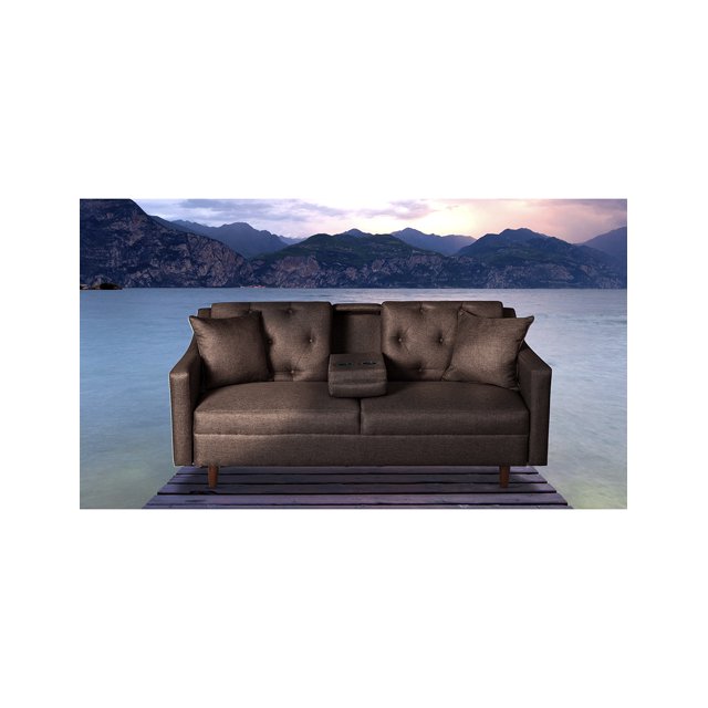 Sofá Cama con Portavasos de Lino Chocolate con Tecnología Beehive Airflex Foam Modelo Silvestre