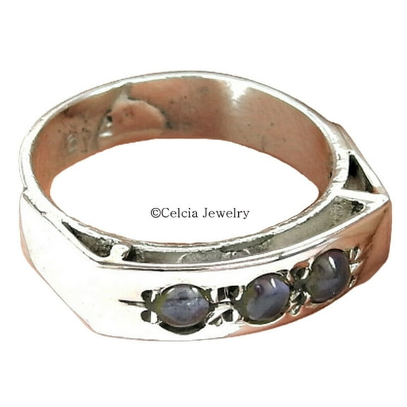 Genuine 925 Sterling Silver, Iolite Natural Gemstone Ring, Womens Designer Multi Stone Round Ring, Stacking Ring, Stackable Ring, Gifts For Women, Promise Ring, Mothers Day Gifts Ring (iolite, 7)