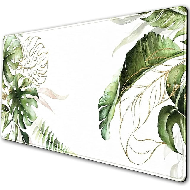 Extended Gaming Mousepad with Stitched Edges,Full Desk Coverage Mouse Pads for Wireless Mouse,Green Botanical Mouse Pad Desk Protector Large Botanical Desk Mat XXL for PC Computer 31.5"x15.75"