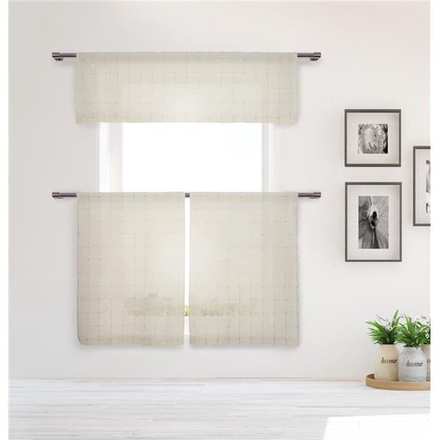 Home Maison JANI 14575D=12 Tier & Valance Set - Window Curtain Panels - Checkered - Beige