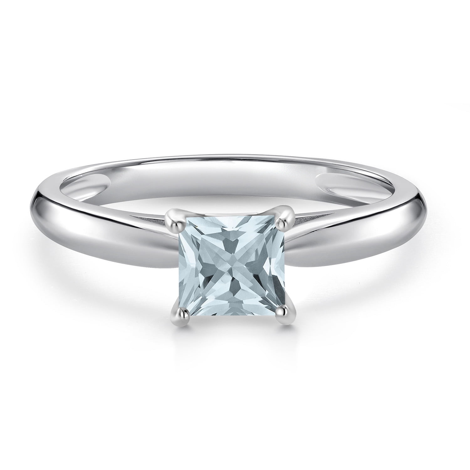 Gem Stone King 10K White Gold Sky Blue Aquamarine Engagement Ring for Women | 0.50 Cttw | Princess 5MM | Gemstone March Birthstone | Size 8