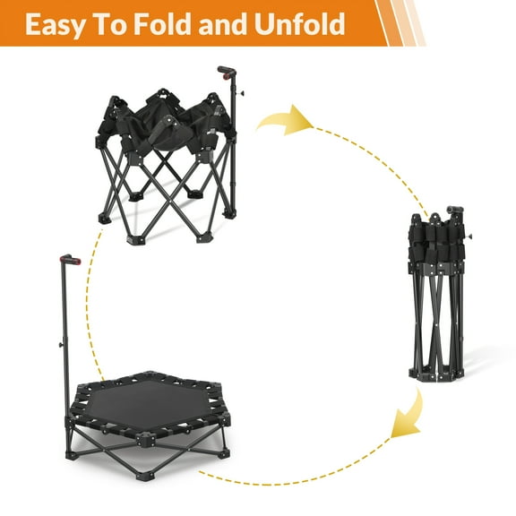 42" Foldable Hexagon Fitness Trampoline with Adjustable Handle - Quiet Mini Rebounder for Cardio & Strength Training, Indoor Workout Equipment for Adults & Youth (Black)