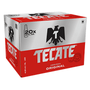 Angle View: Cerveza Tecate Mexican Lager Beer, 20-Pack 12 Oz. Bottles