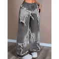 thumbnail image 4 of Y2K Tie Baggy Jeans for Women - Wide Straight Leg Denim Pants with Mid Rise Casual Boyfriend Fit Gray M, 4 of 7