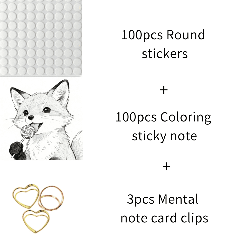 Cute Double-Sided Sticky Notes - 100 Pcs, Original 100 Unique Coloring & Note-Taking Patterns