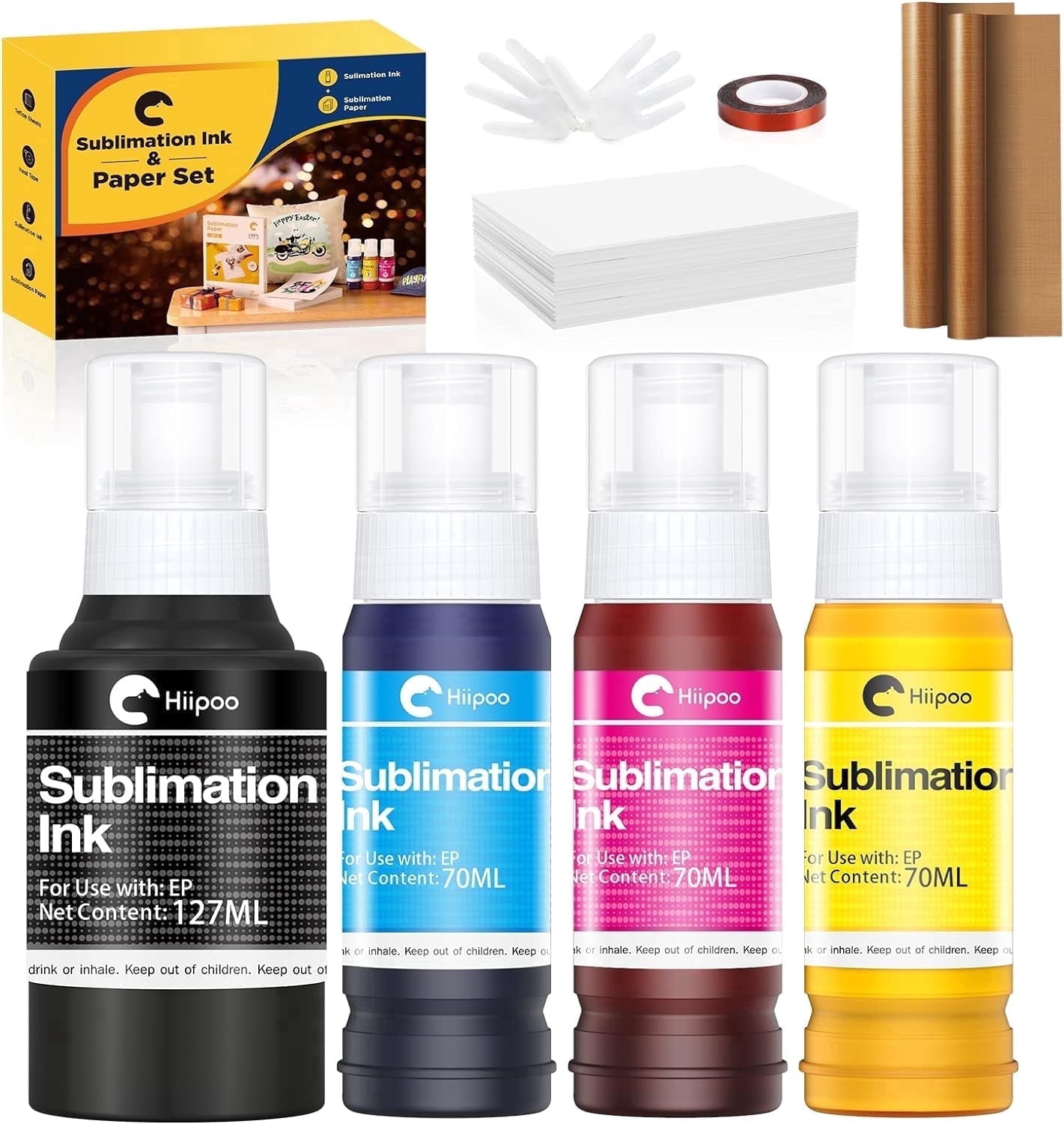 Hiipoo SG500 SG1000 Sublimation Ink Cartridges 4-Pack Black Cyan