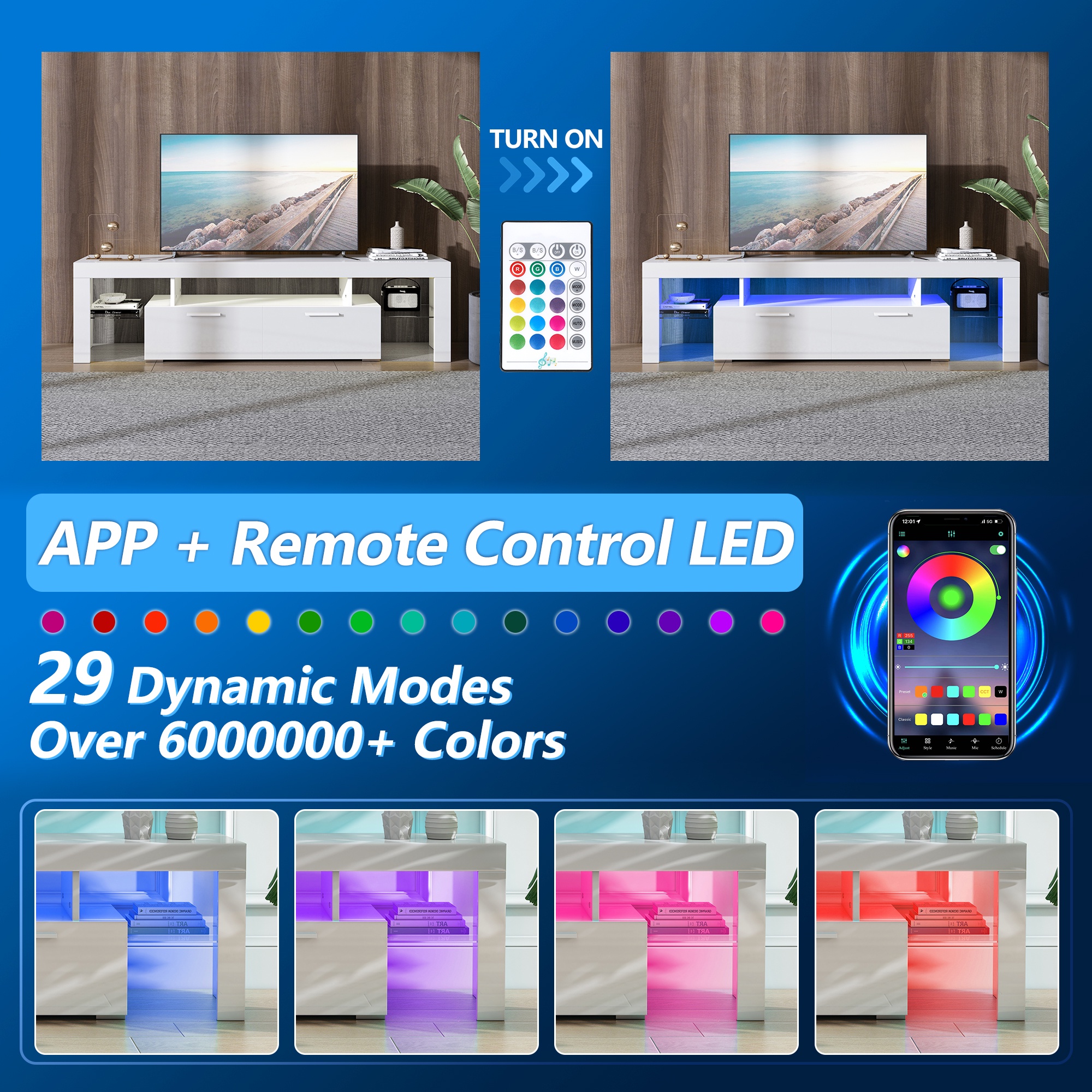UHOMEPRO TV Stand for TVs up to 70" with RGB LED Lights photo 6
