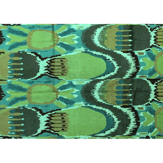 Ahgly Company Indoor Rectangle Abstract Turquoise Blue Modern Area Rugs, 2' x 4'