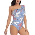 thumbnail image 3 of Uemuo Cartoon Poodle Dog Print Women's One Piece Swimsuit Asymmetrical Neck Bathing Suit One Shoulder Side Cutout Ruffle Swimwear-Small, 3 of 6