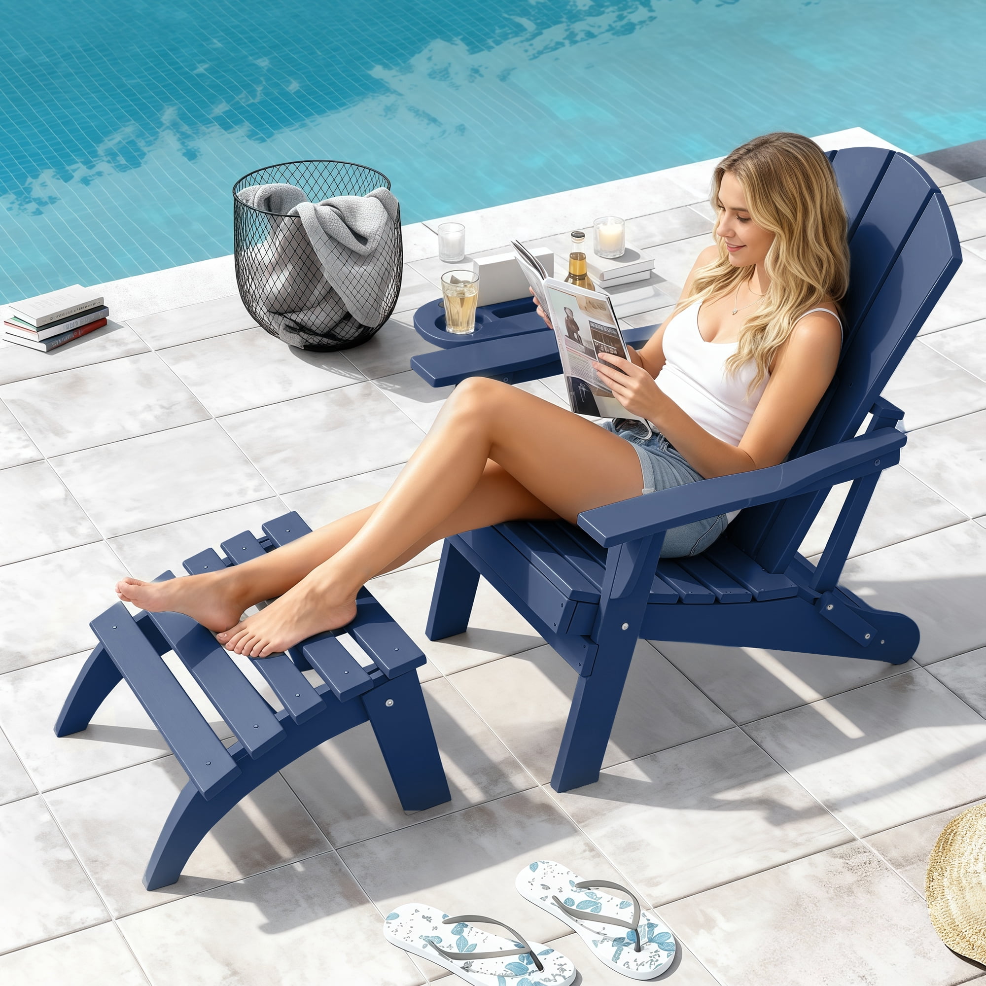 FOOWIN Folding HDPE Adirondack Chairs Set of 4, Blue