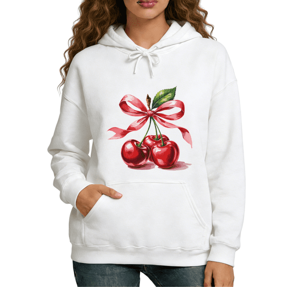 Cherry Ribbon Print hoodie Graphic Sweatshirt Women Spring Cute Gift White S 2XL Tops