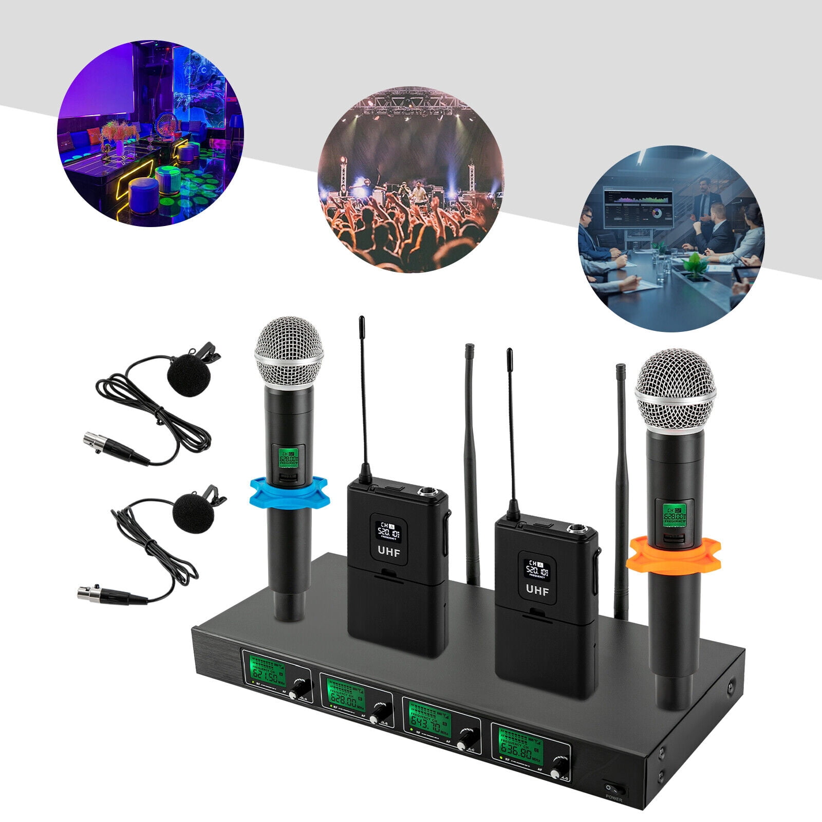 4 Channel UHF Wireless Microphone System Handheld Mic System Karaoke Receiver