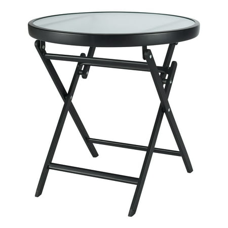 Mainstays 18" Greyson Square Frosted Glass and Steel Round Folding Table
