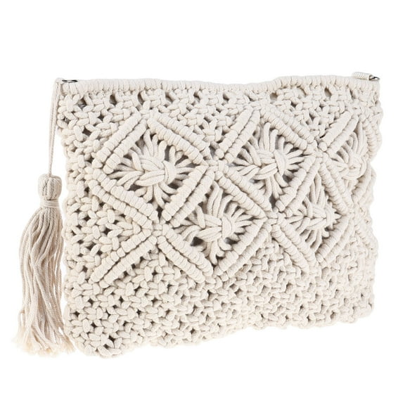 Masteelf Wicker Beach Bags for Women Straw Bag Tassel Handbag Women's Size 1 White