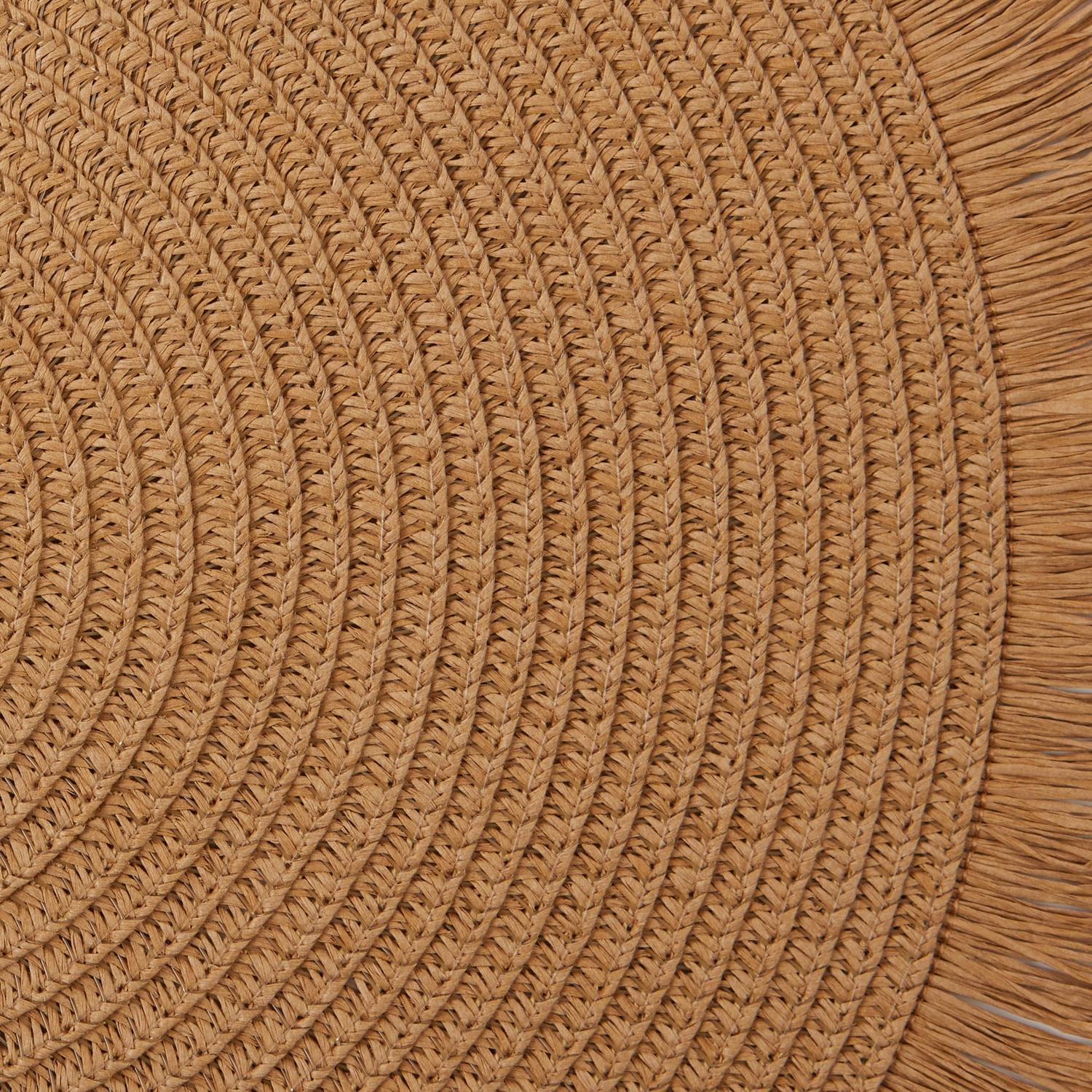 Contemporary Home Living Woven Fringed Round Placemats - 15" - Hazelnut Brown - Set of 6