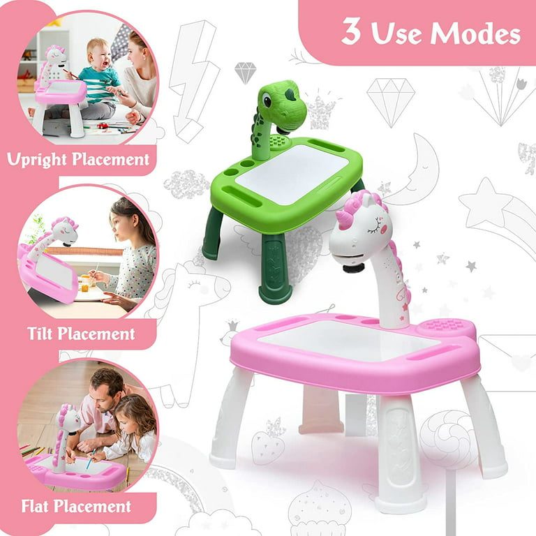 Hoarosall Drawing Projector,Arts and Crafts for Kids,Include Drawing Board  with Music,Color Pens,Pencils,Crayons,Scrapbook,Sticker Book,Unicorn