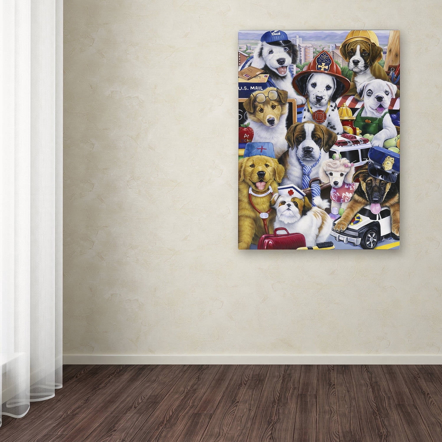 Trademark Fine Art 'Working Puppies' Canvas Art by Jenny Newland