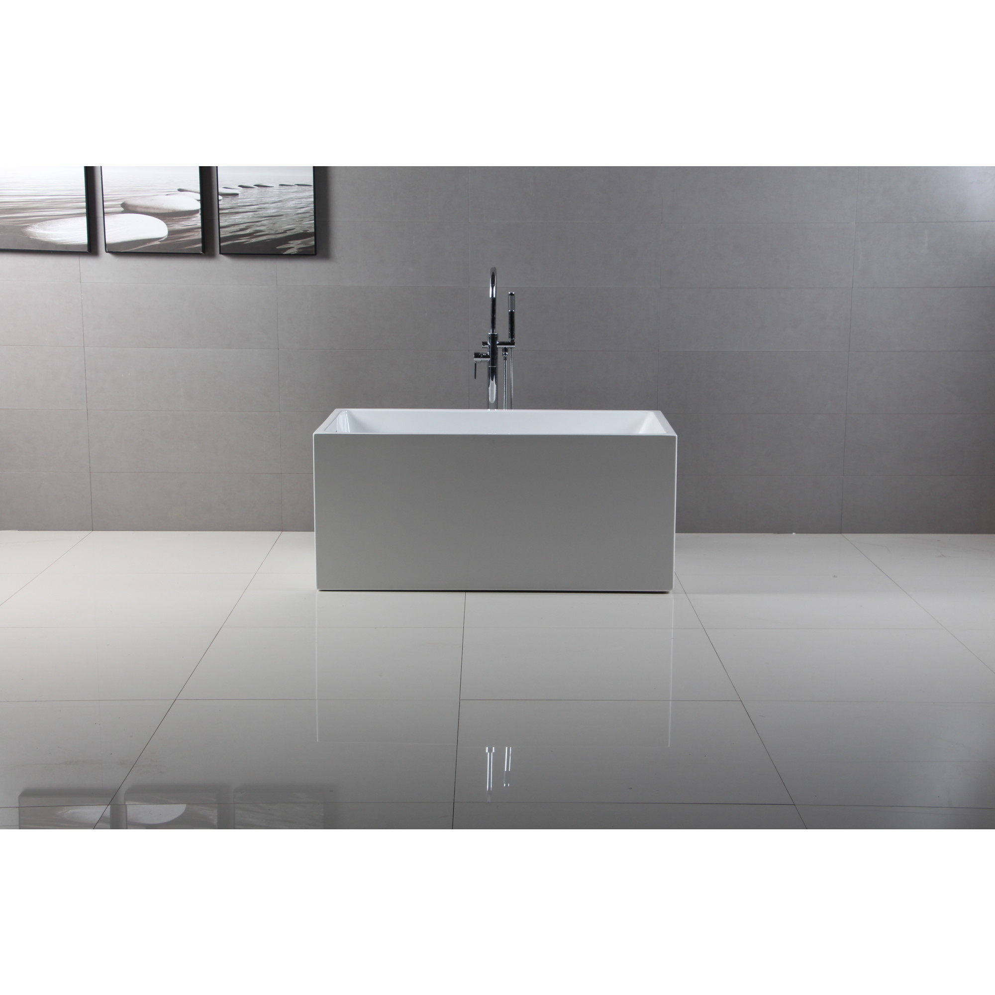 Kingston Brass VTSQ512823 51-Inch Acrylic Rectangular Double Ended Freestanding Tub with Drain in Glossy White